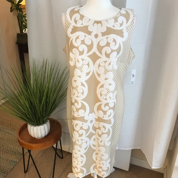 NWT Shelby & Palmer Tan/Cream Sheath Dress Sz 14 - Picture 1 of 12